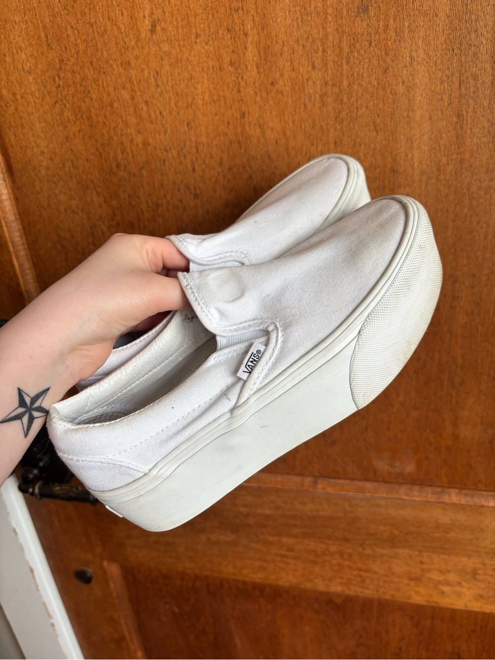 Vans White Platform Slip-On Sneakers for Women